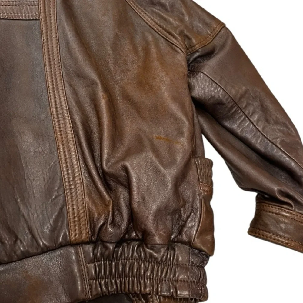 VTG 80s BOMBER Leather Aviator Flight Jacket Lined Men’s Large Vintage